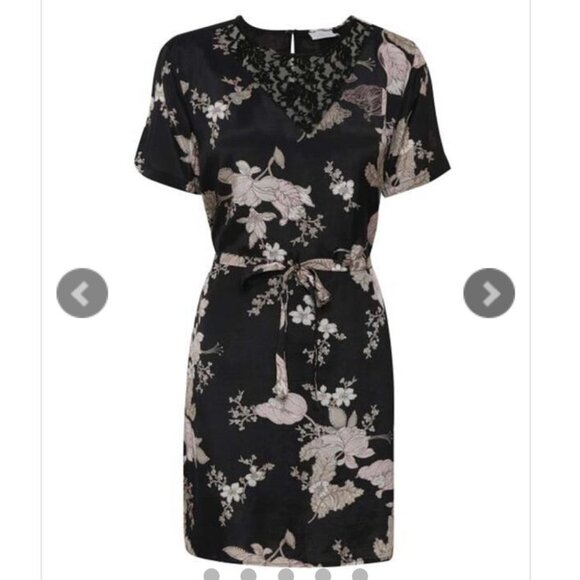 Kaffe  India Kajilli black floral mini dress lace illusion v neck EU 40 - Picture 2 of 16